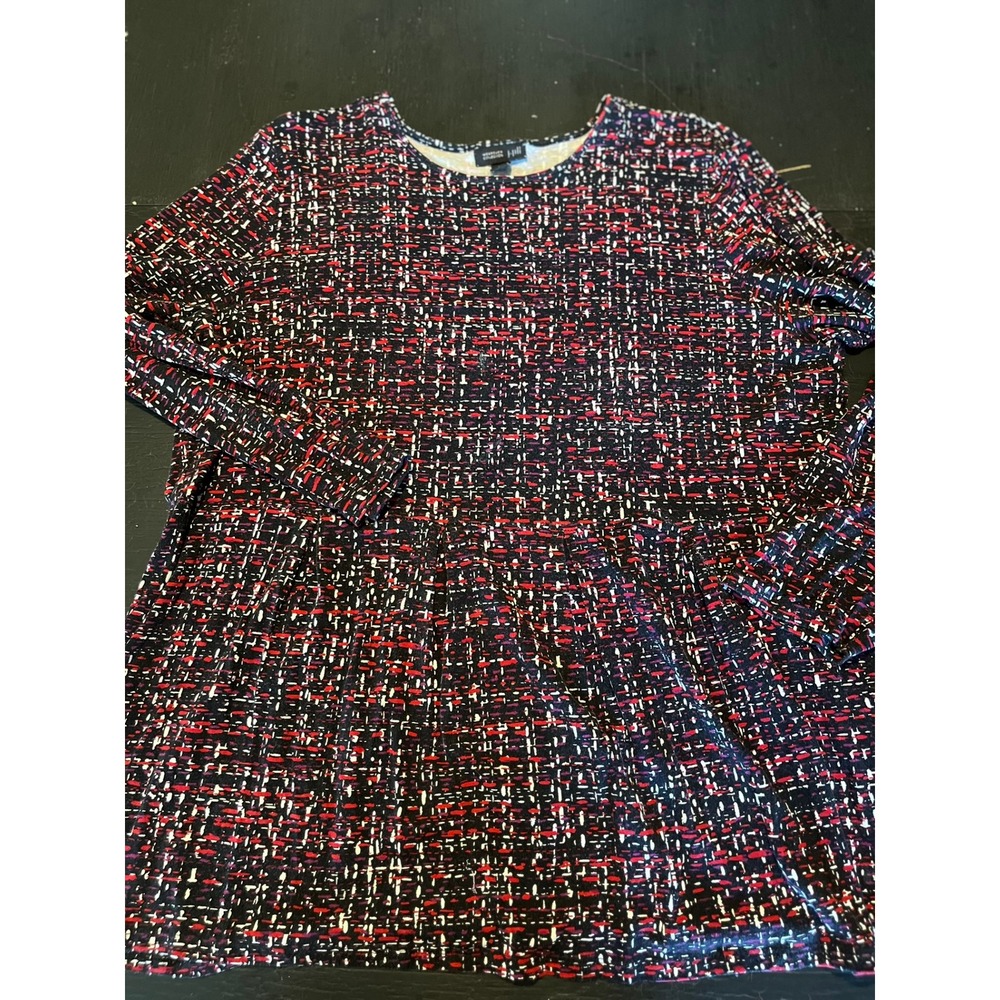 J Jill Wearever Collection Petite Long Sleeve‎ Knit Top Red Black